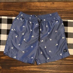 Spicy tuna medium Swim Trunks with White Palm trees blue